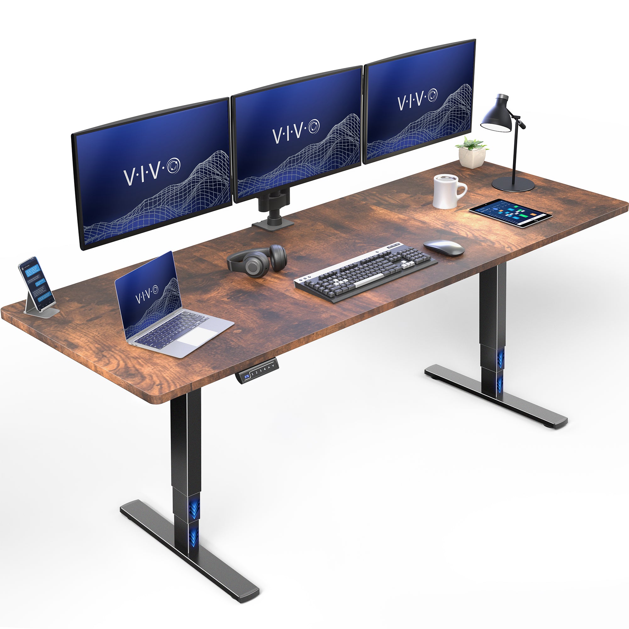 Vintage Brown desktop 2E Series - 83" x 30" Electric Desk with Touch Screen Memory Controller