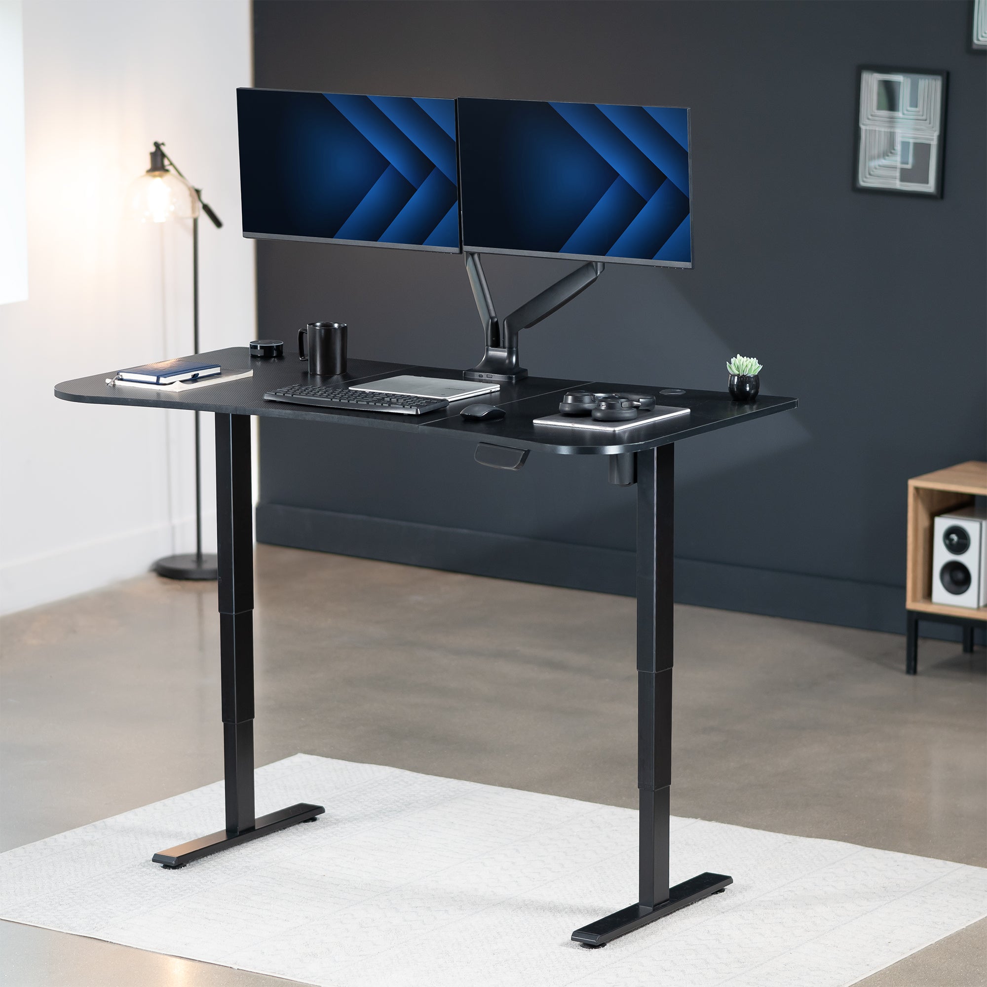 Black Carbon Fiber 63” x 32” Electric Height Adjustable Stand Up Desk with Carbon Fiber Top