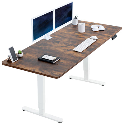 Rustic large sturdy sit or stand active workstation with adjustable height using memory control panel.