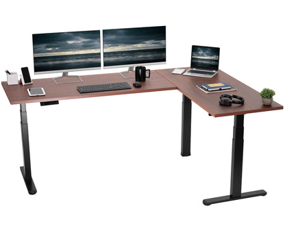 Large electric heavy-duty corner desk workstation for modern office workspaces.