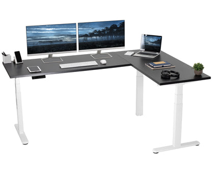 Large electric heavy-duty corner desk workstation for modern office workspaces.