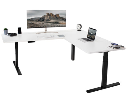 Sit or stand, 3-stage column, heavy-duty, L-shaped corner desk from VIVO. 