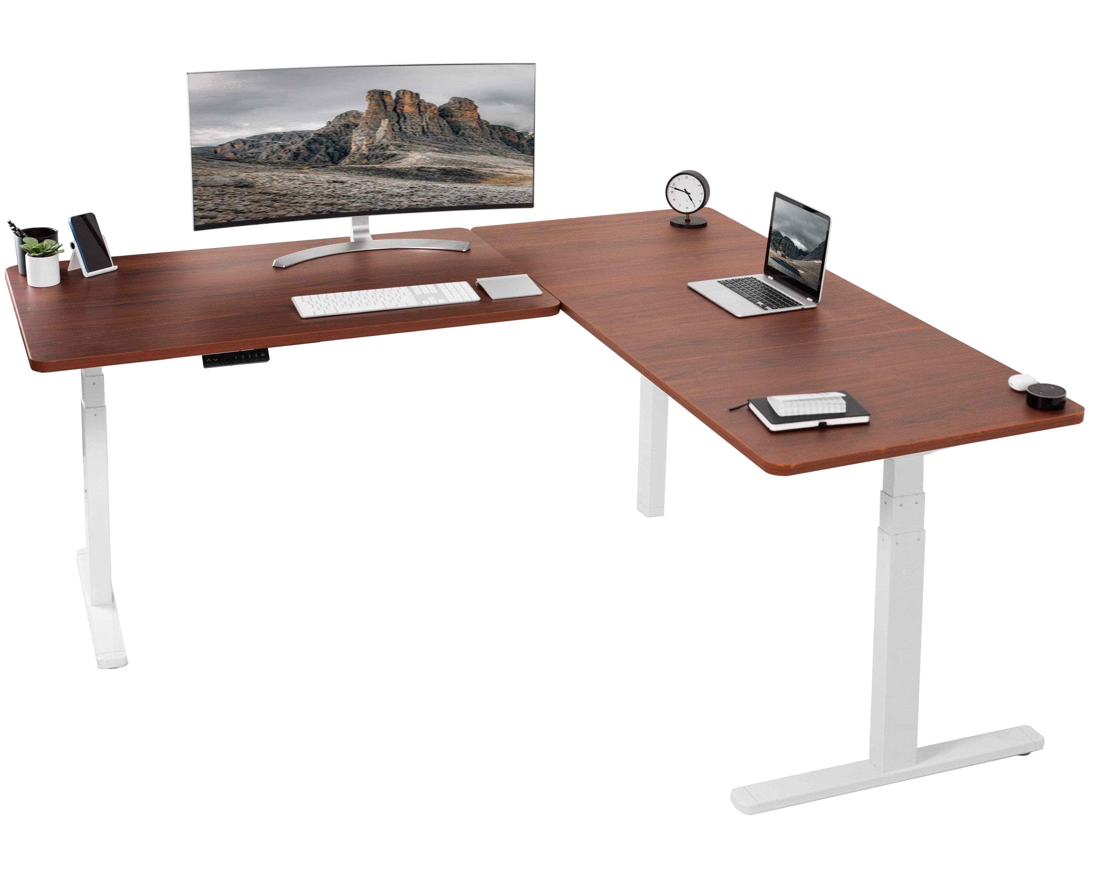 Sit or stand, 3-stage column, heavy-duty, L-shaped corner desk from VIVO. 