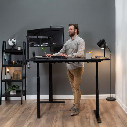 Large sturdy height adjustable corner desk workstation with memory controller.