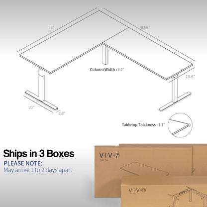 Large sturdy height adjustable corner desk workstation with memory controller. Desk parts ship in three separate boxes and may arrive on separate days.