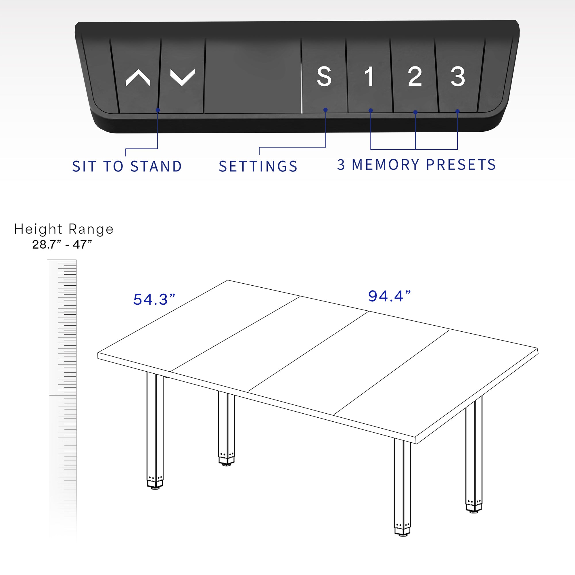 Dual Motor Electric 4-Leg Desk with Square Corner Top provides a spacious workstation for a conference room or project table and creates smooth height adjustment at the push of a button.