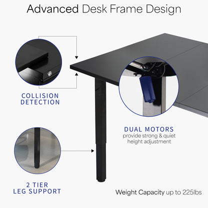 118" x 55" Dual Motor Electric 4-Leg Desk with Square Corner Top is an extra large height adjustable desk perfect for a conference room table or project workstation setup.