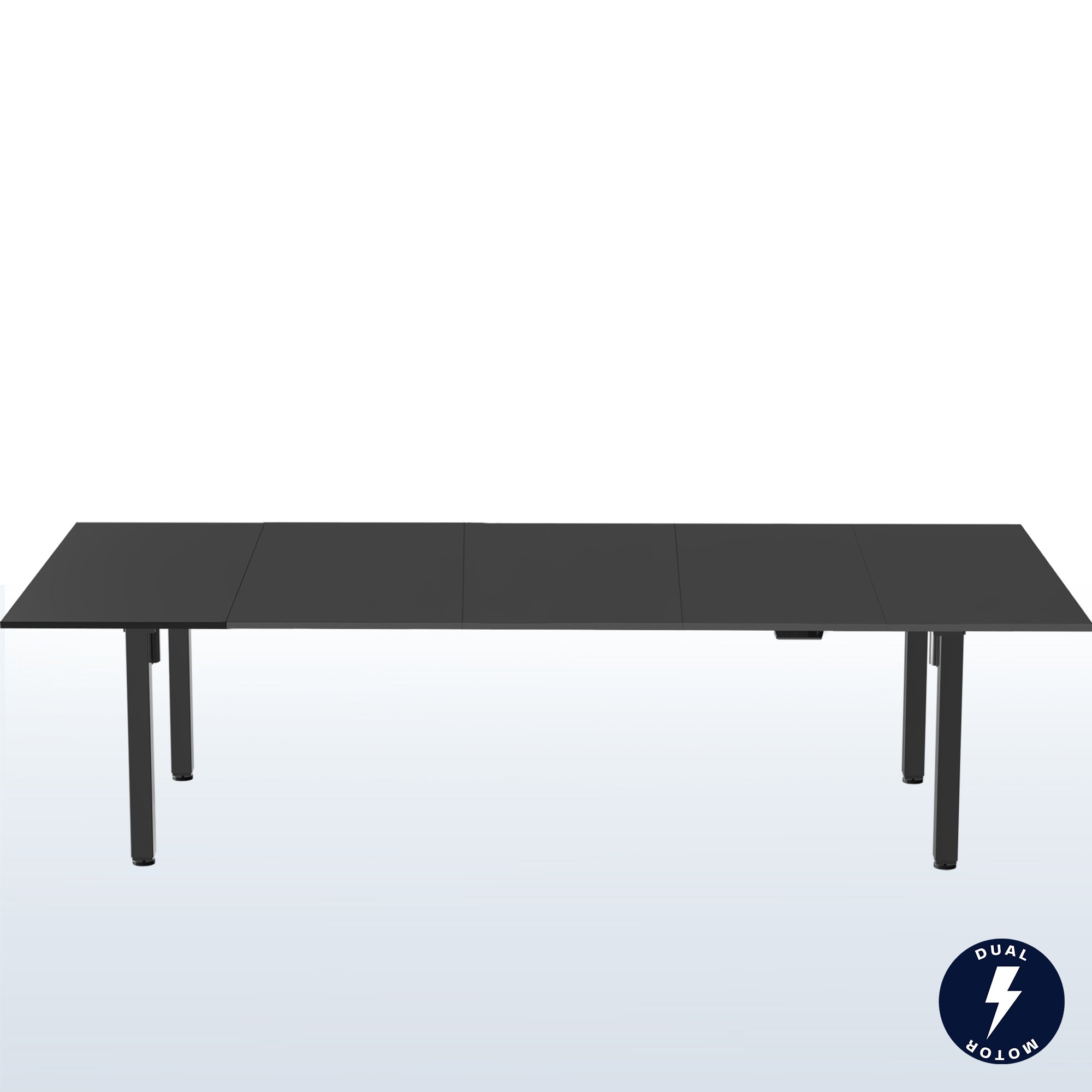 118" x 55" Dual Motor Electric 4-Leg Desk with Square Corner Top is an extra large height adjustable desk perfect for a conference room table or project workstation setup.
