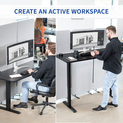 Sturdy electric sit or stand desk workstation with adjustable height.Heavy-duty electric height adjustable desktop workstation for active sit or stand efficient workspace.