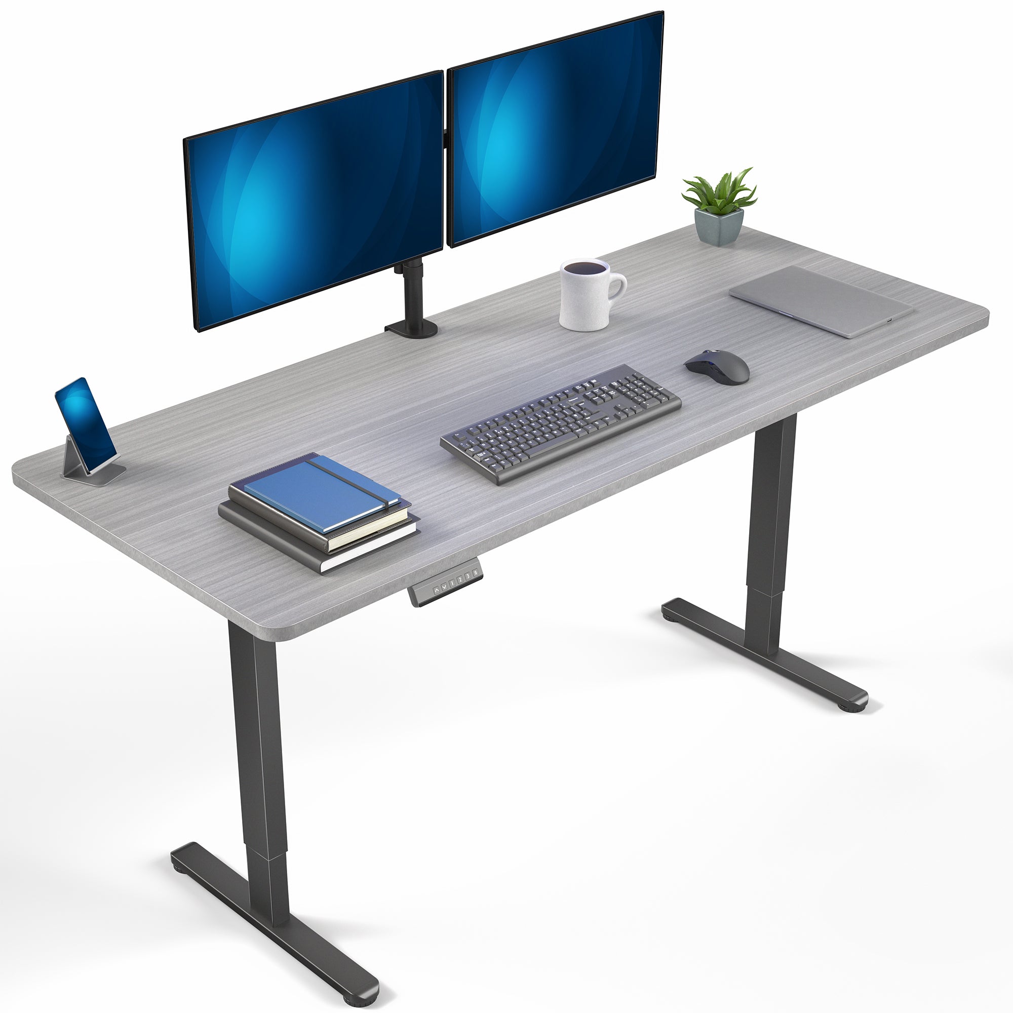 71 x 30 inch dual motor electric desk featuring memory controller height adjustment with memory settings