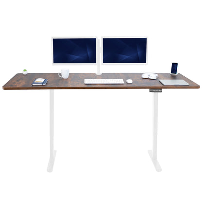 83 x 30 inch rustic dual motor electric desk featuring smart controller height adjustment with memory settings