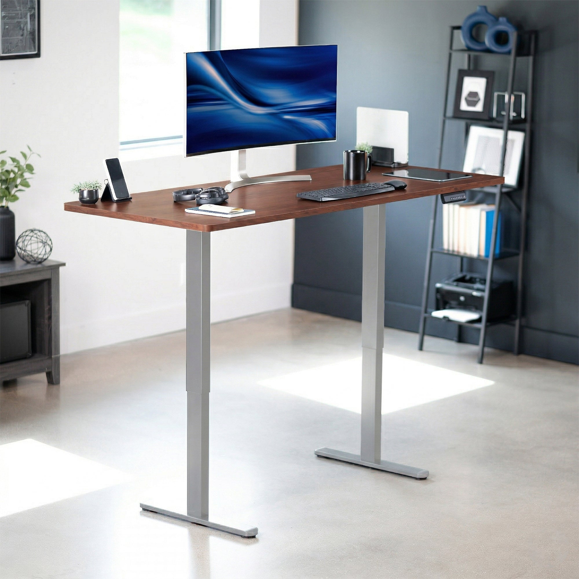 71 x 30 inch dual motor electric desk featuring memory controller height adjustment with memory settings