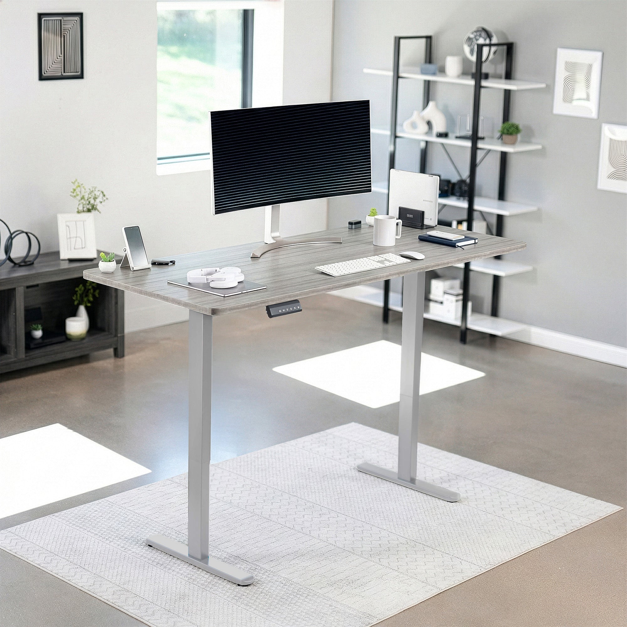 71 x 30 inch dual motor electric desk featuring memory controller height adjustment with memory settings