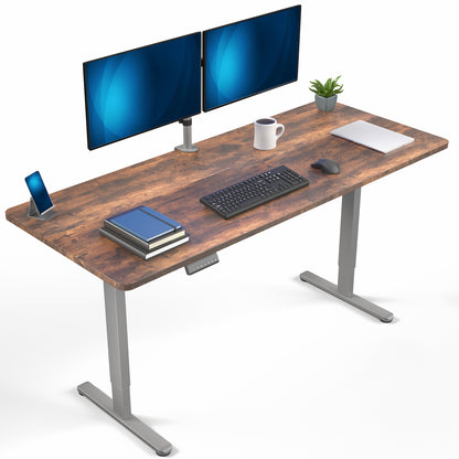 71 x 30 inch rustic dual motor electric desk featuring memory controller height adjustment with memory settings