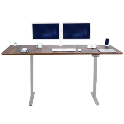 83 x 30 inch rustic dual motor electric desk featuring smart controller height adjustment with memory settings