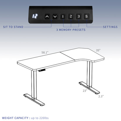 Memory control panel with three programmable settings and up and down height adjustment arrows.