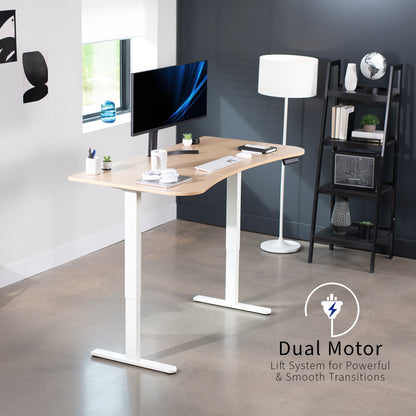 Heavy-duty electric sit to stand height adjustable ergonomic desk workstation with programmable memory controller for convenient productive workspace.