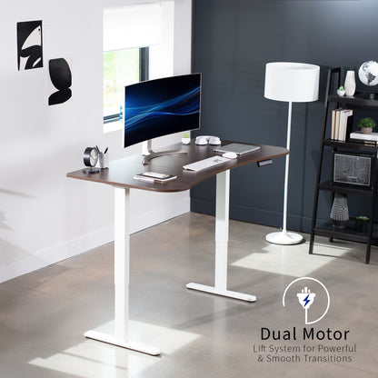 Heavy-duty electric sit to stand height adjustable ergonomic desk workstation with programmable memory controller for convenient productive workspace.