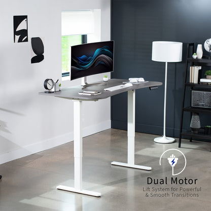 Heavy-duty electric sit to stand height adjustable ergonomic desk workstation with programmable memory controller for convenient productive workspace.