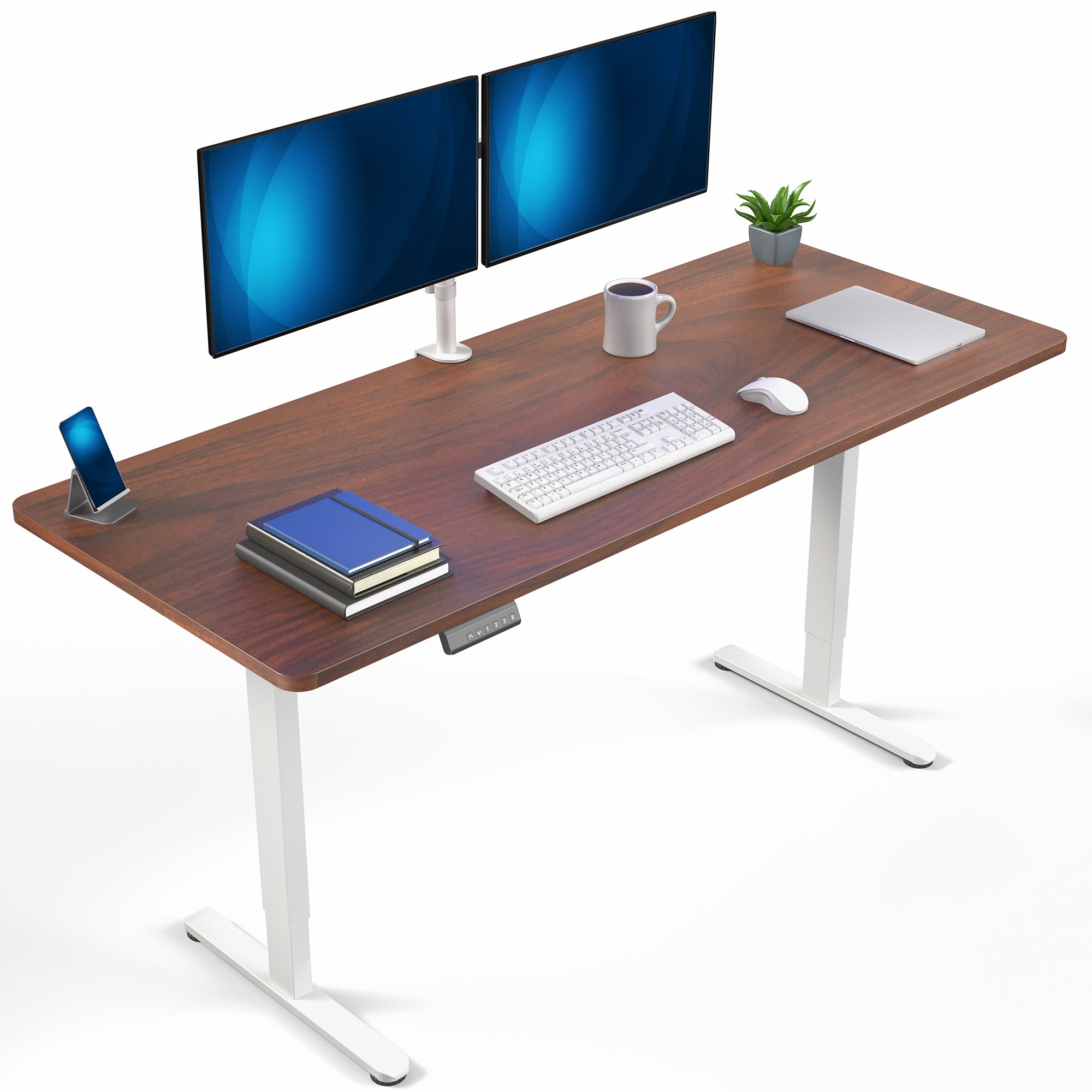 71 x 30 inch dual motor electric desk featuring memory controller height adjustment with memory settings