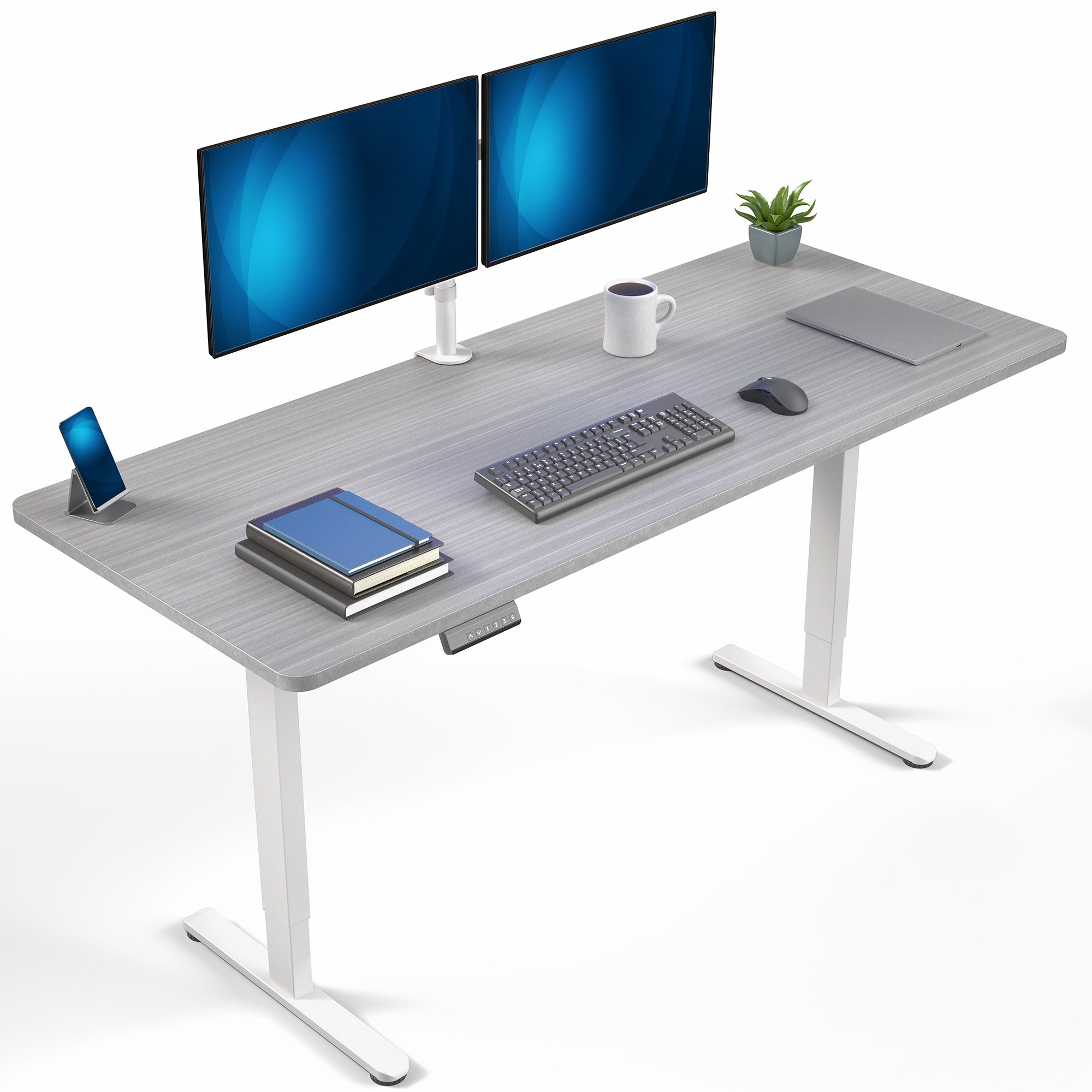 71 x 30 inch dual motor electric desk featuring memory controller height adjustment with memory settings