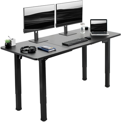 Heavy-duty electric desk with sturdy 4-leg design. Height adjustment with 3-setting memory controller for an active workstation.