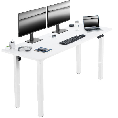 Heavy-duty electric desk with sturdy 4-leg design. Height adjustment with 3-setting memory controller for an active workstation.