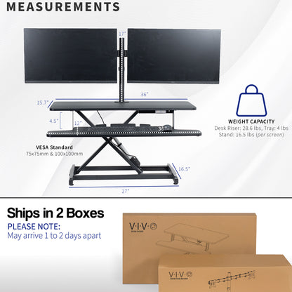Electric Standing Desk Converter with Dual Monitor Mount