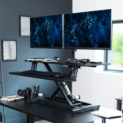 Electric Standing Desk Conver with Dual Monitor Mount