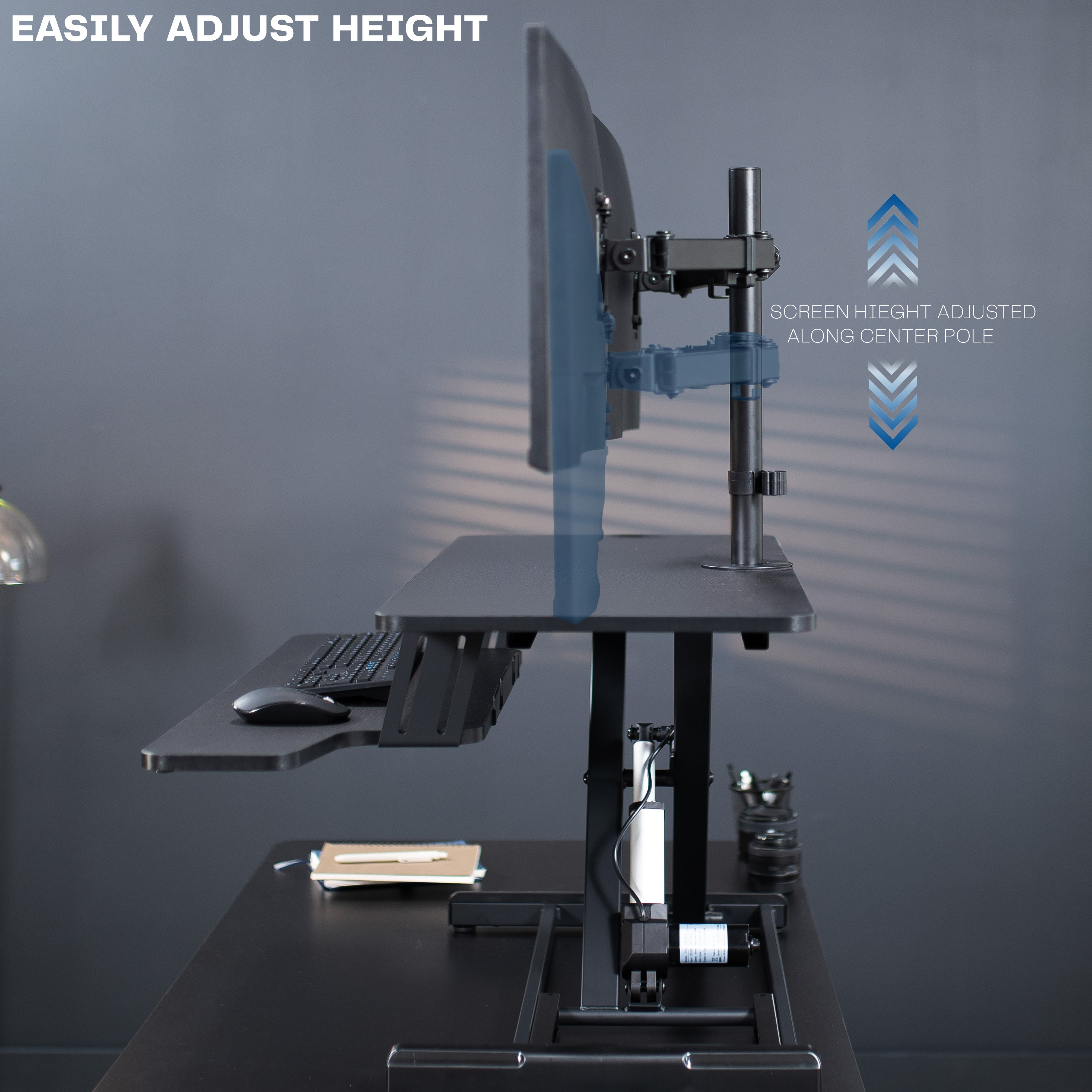 Electric Standing Desk Conver with Dual Monitor Mount