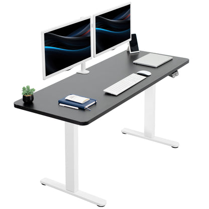 Heavy-duty electric height adjustable desktop workstation for active sit or stand efficient workspace.