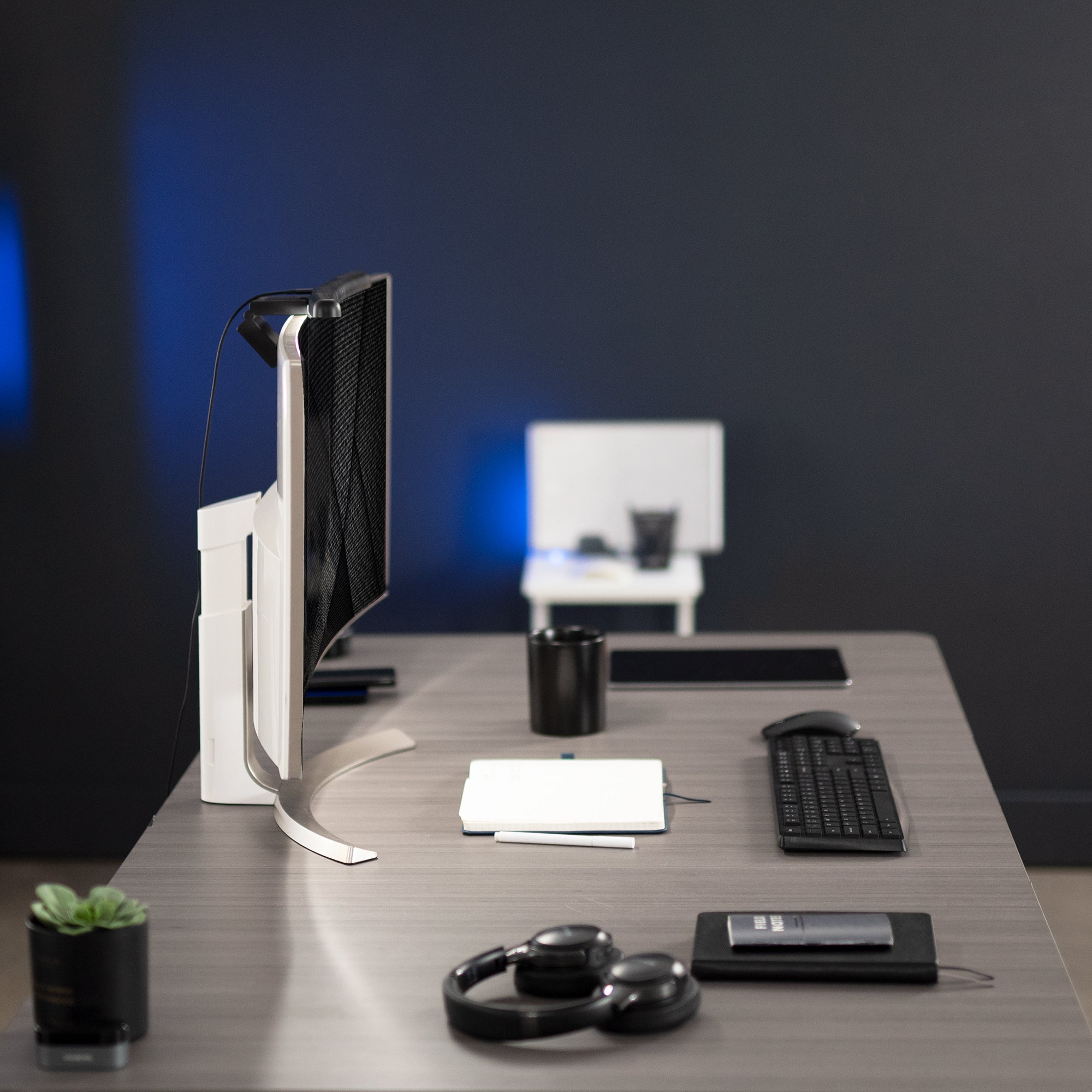 LED light bar for curved monitors powered by USB connection with brightness adjustment and color temperature settings for brighter workstation with no screen glare and increased desk space.