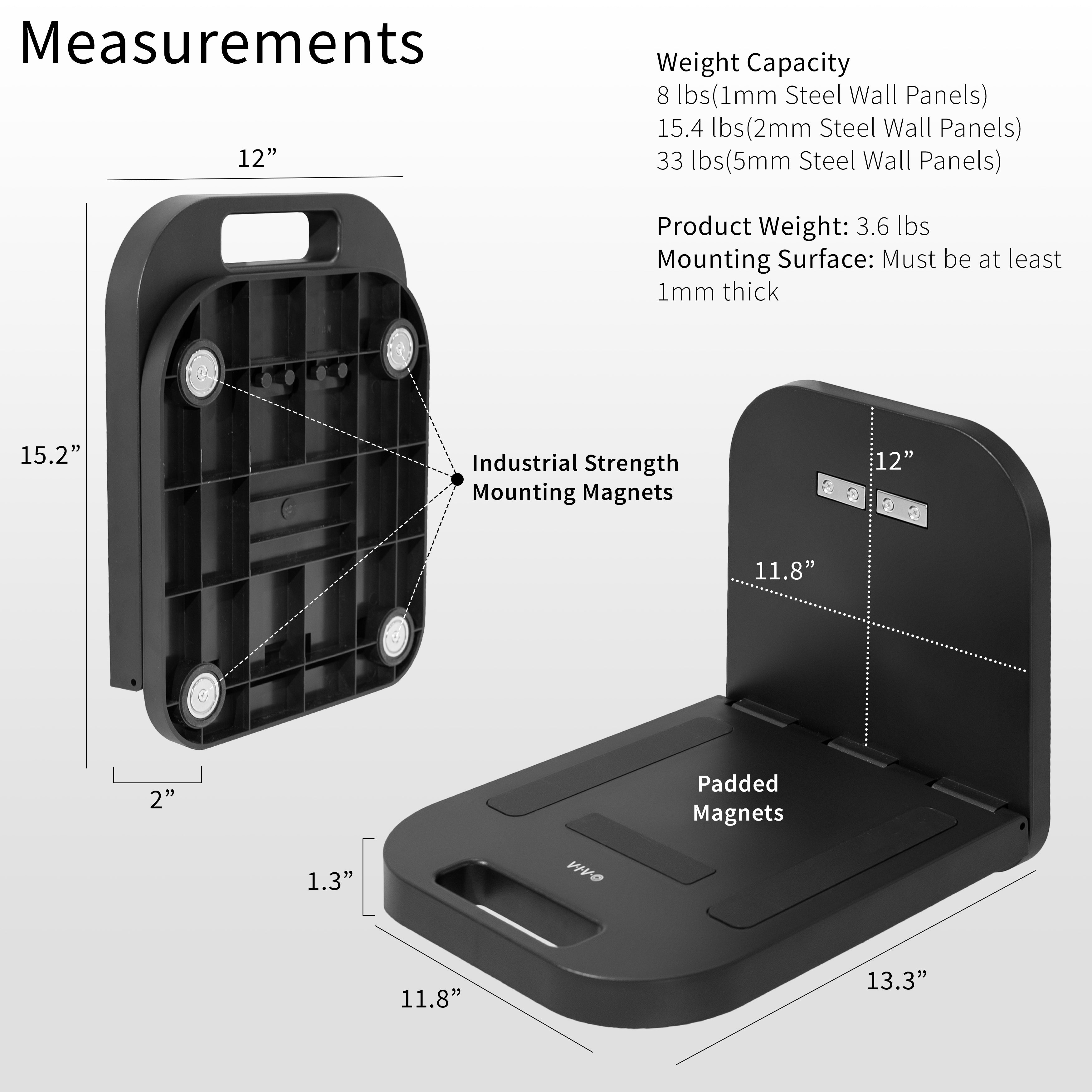 Lightweight magnetic workstation for holding laptops on steel surfaces.