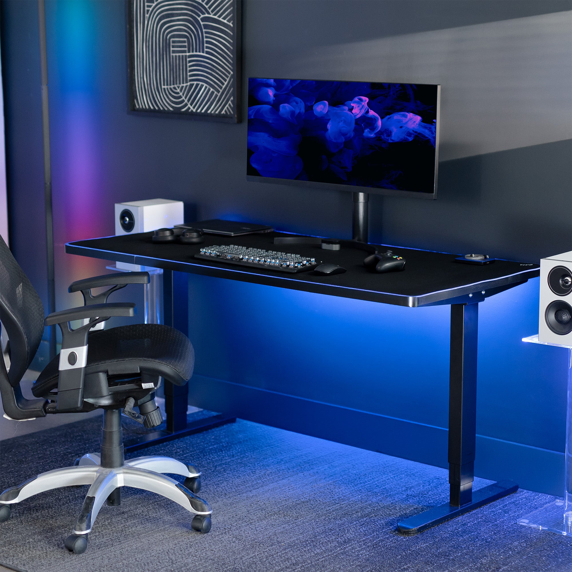 Large 60 x 30 inch Full Size Desk Pad with RGB Lighting for Office Ambience and Immersive Gaming, Oversized Mouse Pad Table Top Cover, 12 Color Modes, Non-slip Base