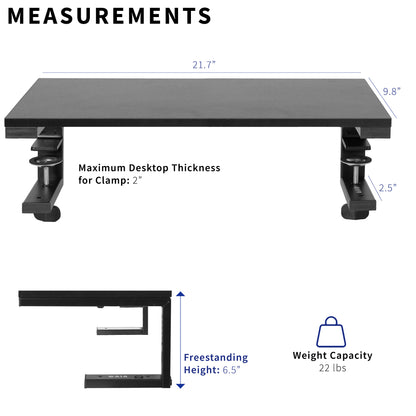 Clamp-on Desk Extension Shelf for Gaming Devices, Ergonomic Computer Monitor and Laptop Riser, Printer Stand, Versatile with Freestanding Feet