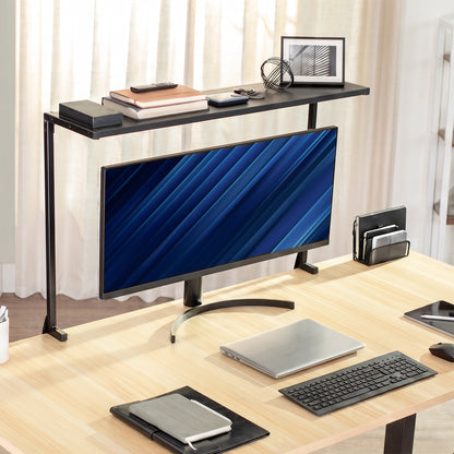 38-inch overhead desk shelf mounted above a computer monitor for organized office storage and extra workspace