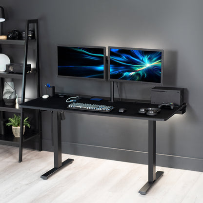 Universal 60 x 30 inch Table Top with Built-In Concealed Cable Trays for Standard and Sit to Stand Height Adjustable Home and Office Desk Frames, Full Size Mouse Pad, Black Desktop