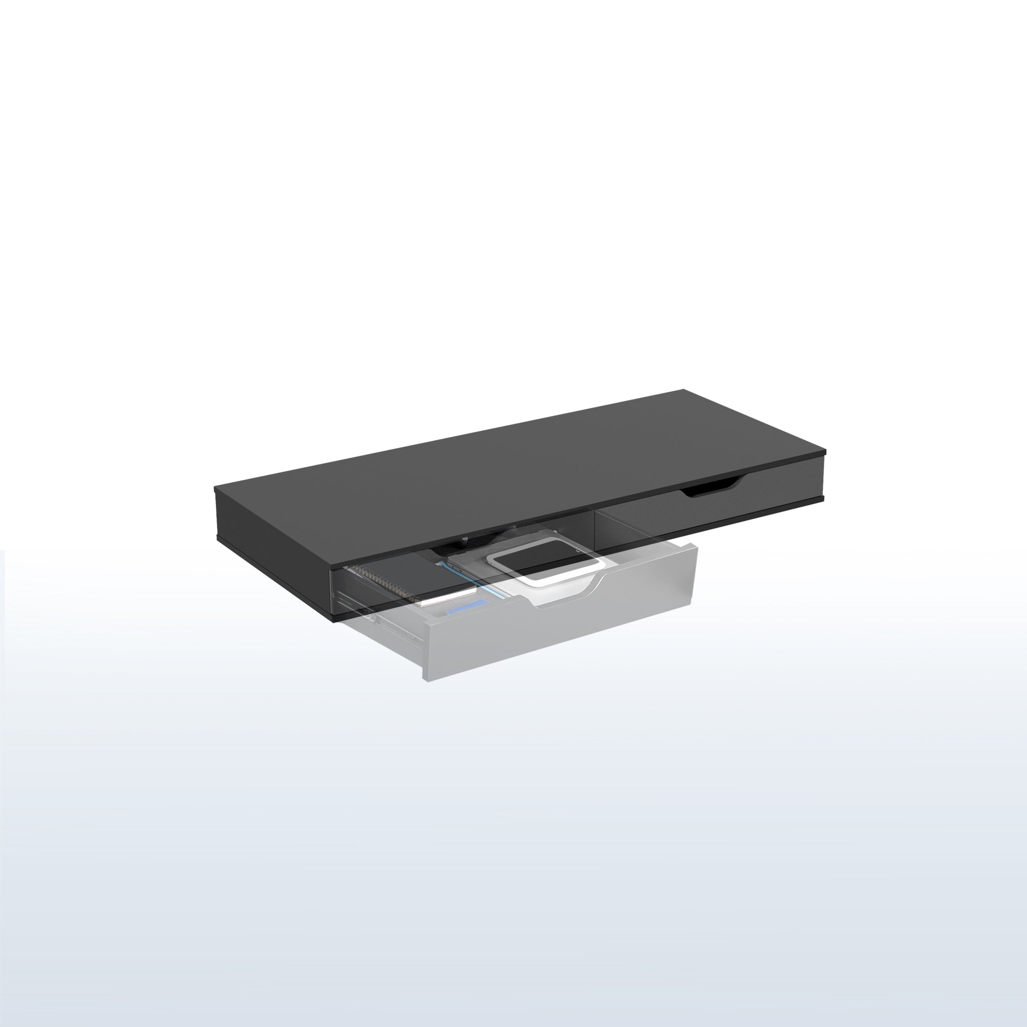 Black desk with a drawers on a white background