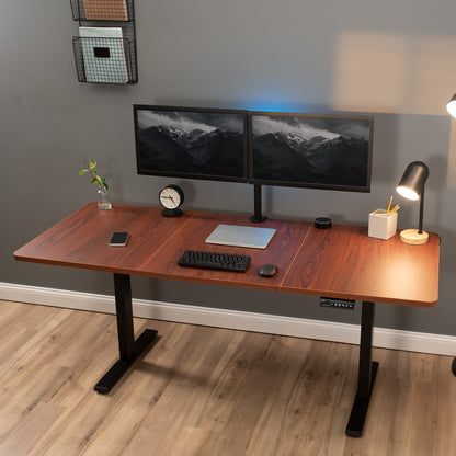 Durable sit to stand desk tabletop workstation with wide surface space.