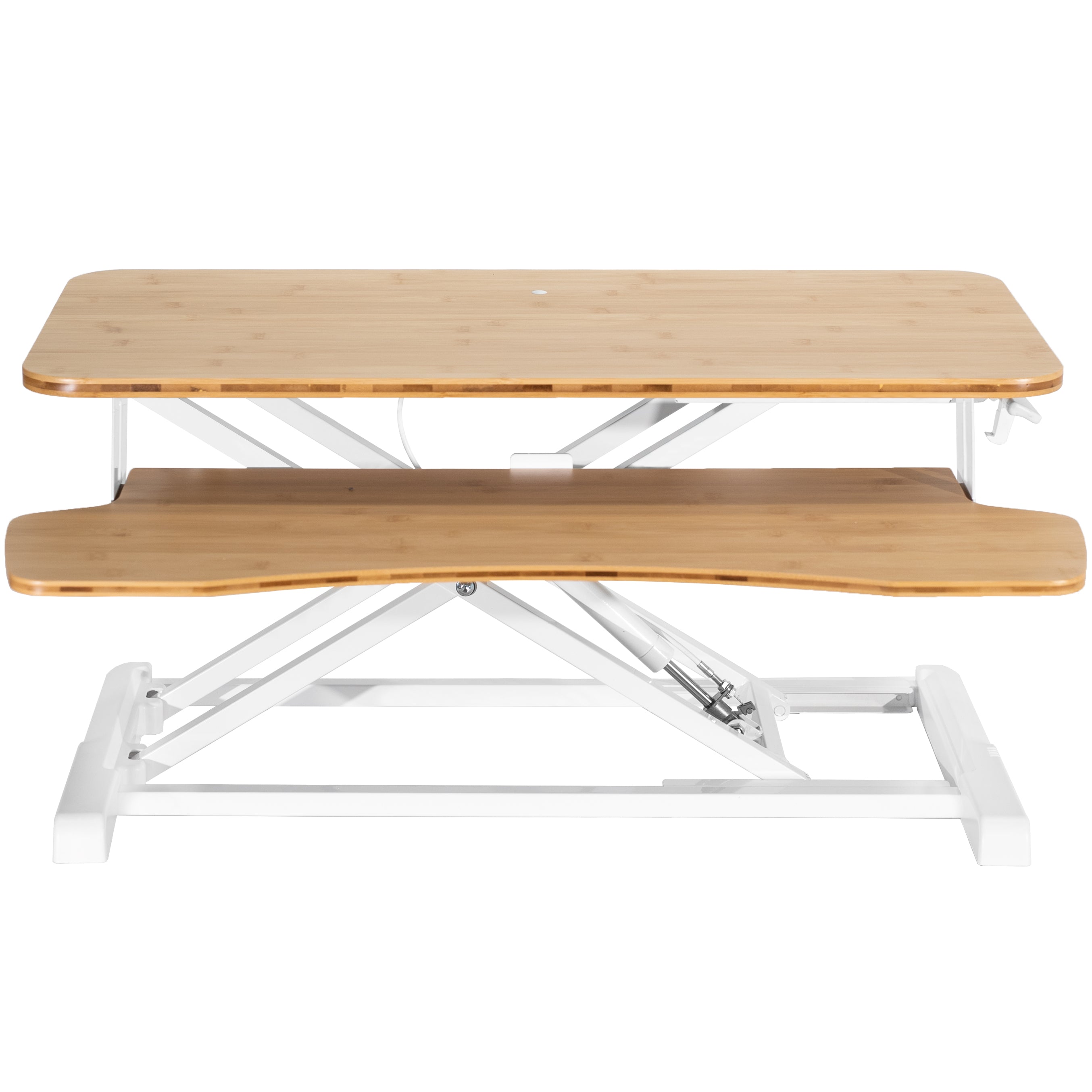 Sturdy height adjustable 2-tiered desk riser for ergonomic office workstation.