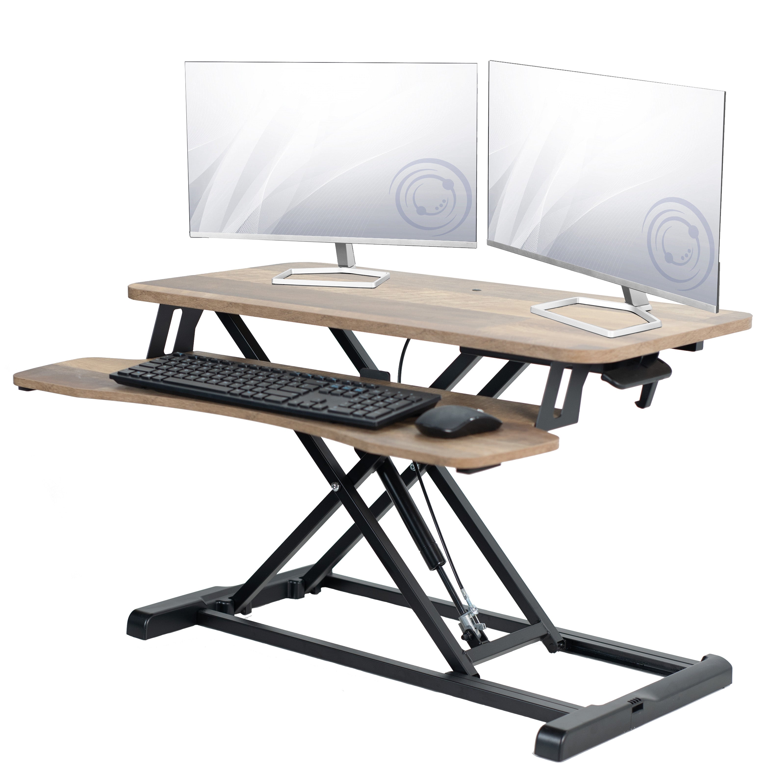 Sturdy height adjustable 2-tiered desk riser for ergonomic office workstation.