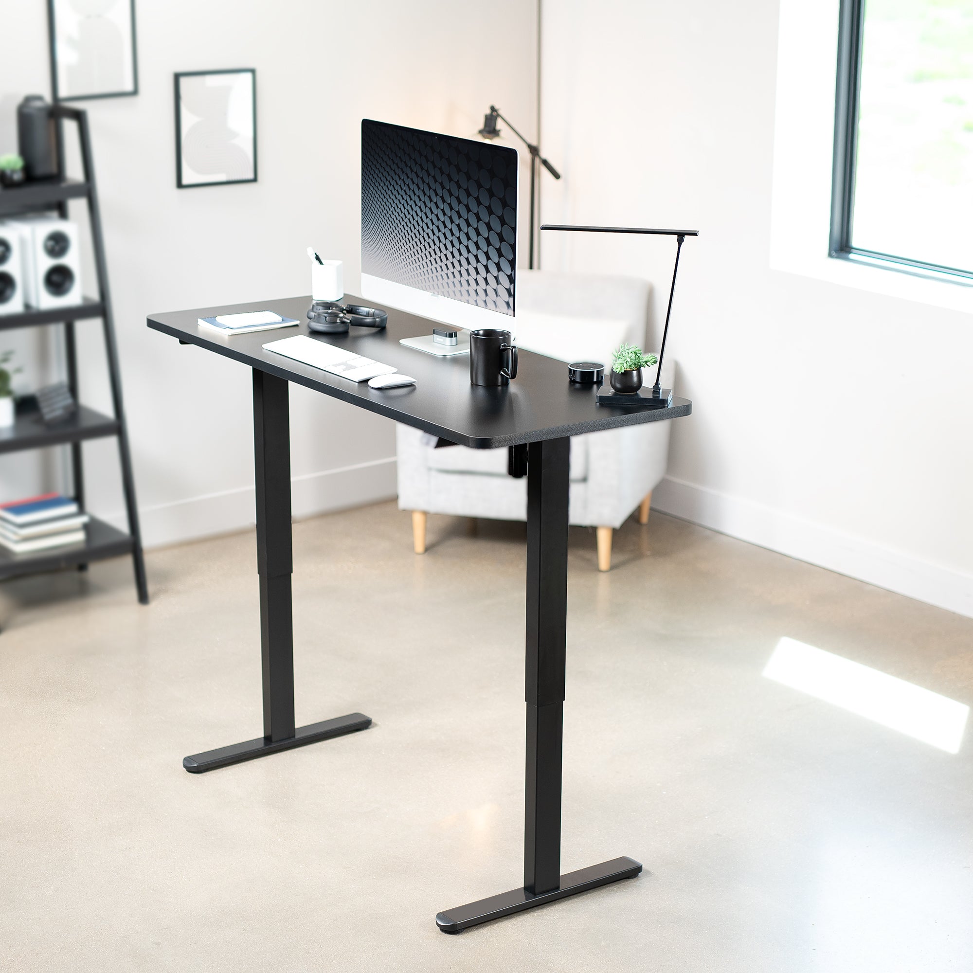 Sturdy ergonomic sit or stand desk frame for active workstation with adjustable height and 2 button controller.