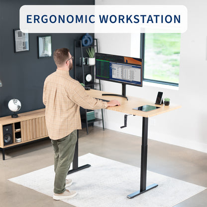 Manual Height Adjustable Stand Up Desk Frame Crank Ergonomic System