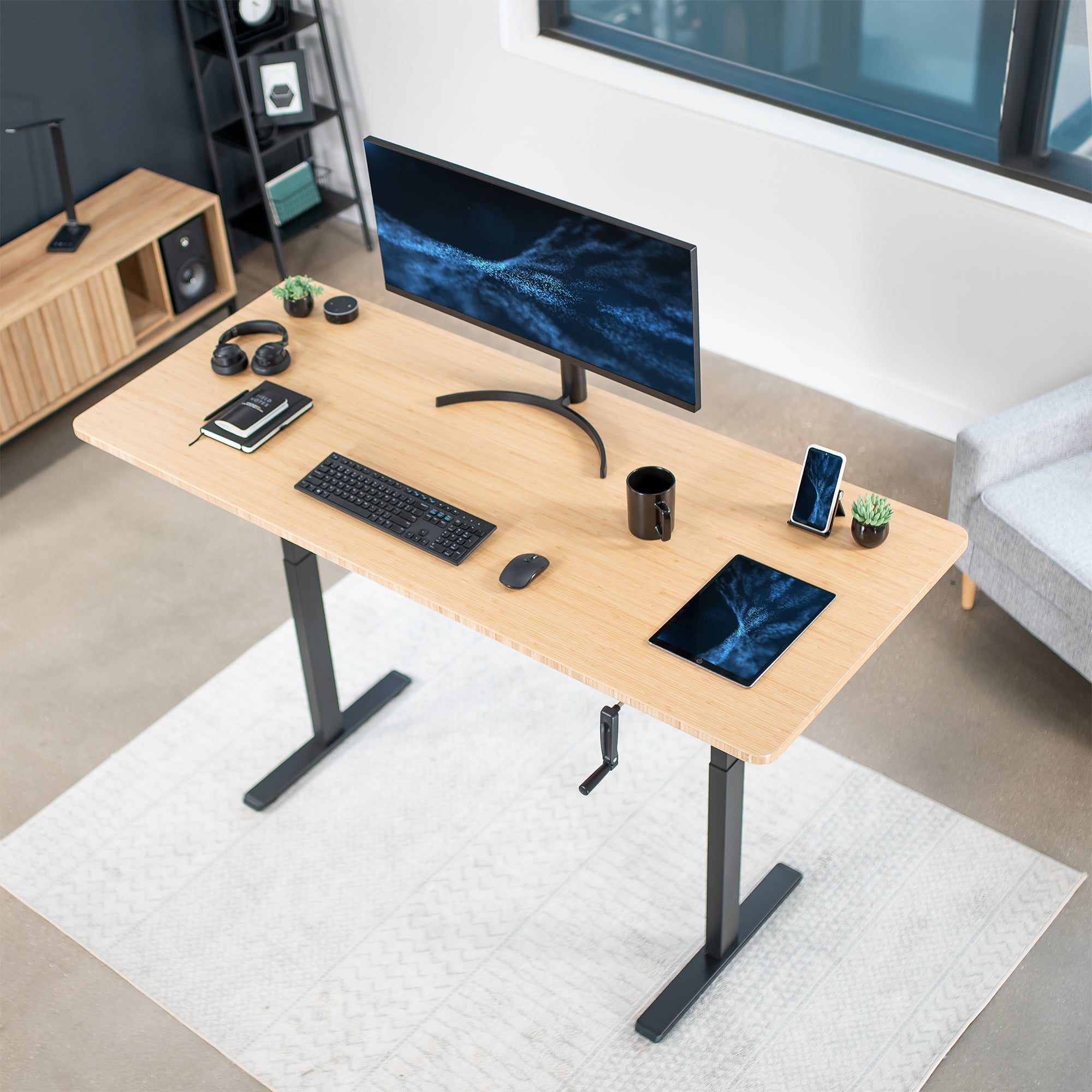 Manual Height Adjustable Stand Up Desk Frame Crank Ergonomic System