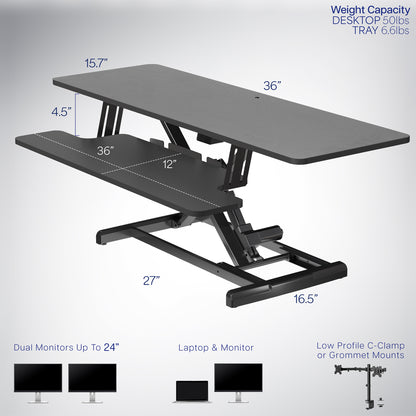 Electric Motor Desk Converter, Height Adjustable Riser, Sit to Stand Dual Monitor and Laptop Workstation with Wide Keyboard Tray