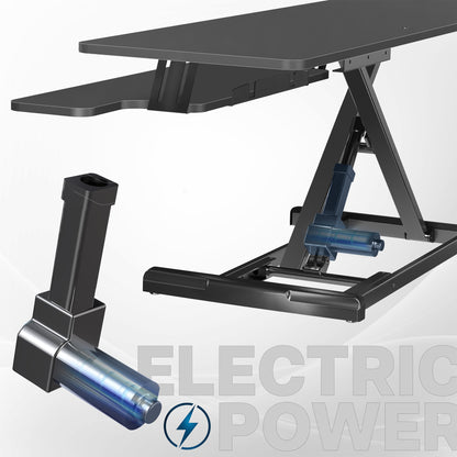 Electric Motor Desk Converter, Height Adjustable Riser, Sit to Stand Dual Monitor and Laptop Workstation with Wide Keyboard Tray