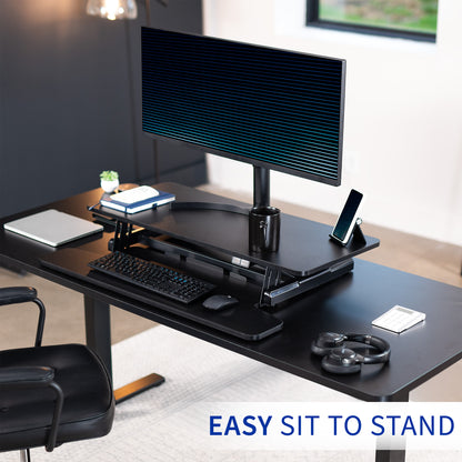 Electric Motor Desk Converter, Height Adjustable Riser, Sit to Stand Dual Monitor and Laptop Workstation with Wide Keyboard Tray