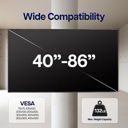 Column TV mount compatible with 40-inch to 86-inch flat-screen TVs and commercial displays