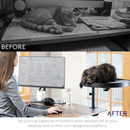 Clamp-on cat bed gives your kitty a comfortable place to rest off of the desk surface.