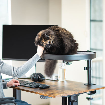 Clamp-on cat bed gives your kitty a comfortable place to rest off of the desk surface.